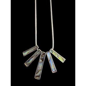 Glacier Pearle Shell Inlay Necklace Silver-Tone Chain Adjustable Length 16"-18"